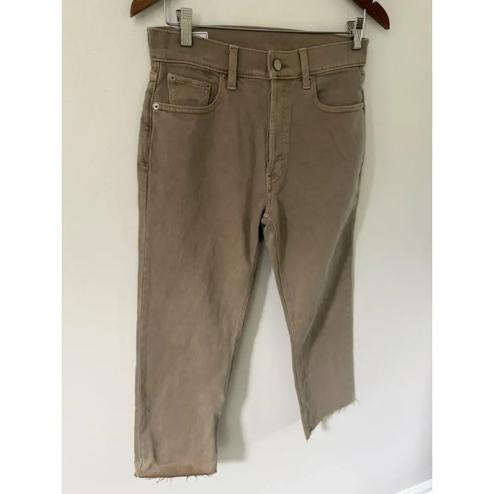 GAP Cheeky Straight High Rise 28 6P Pants Khaki Womans Denim Brown Raw Hem